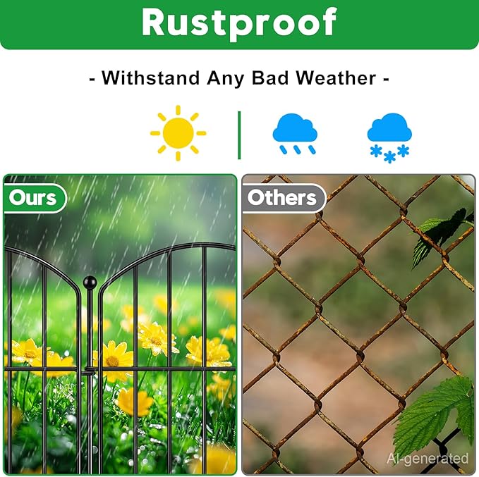 Decorative Garden Fence 24in (H) x16ft (L), Arched Rustproof Metal No Dig Fence for Dogs & Rabbit, Ornamental Animal Barrier for Flower Beds, Border Panels Fencing for Yard & Patio Outdoor Decor