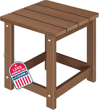 LZRS Square Patio Side Table, Heavy Duty HDPE Outdoor End Table with Wood Texture, Weatherproof Composite Table for Adirondack Chairs, Deck, Pool, Indoor/Outdoor, No Peeling or Cracking(Brown)