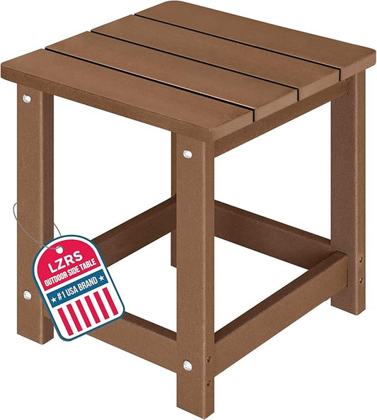 LZRS Square Patio Side Table, Heavy Duty HDPE Outdoor End Table with Wood Texture, Weatherproof Composite Table for Adirondack Chairs, Deck, Pool, Indoor/Outdoor, No Peeling or Cracking(Brown)