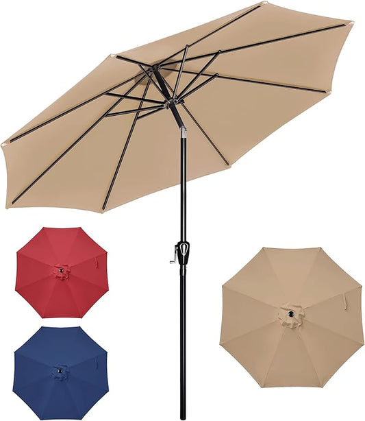 Simple Deluxe 10FT Outdoor Patio Umbrella Table Market Umbrella with Push Button Tilt and Crank, 8 Sturdy Ribs, UV Protection Waterproof for Garden, Lawn, Deck, Backyard, Pool, Tan