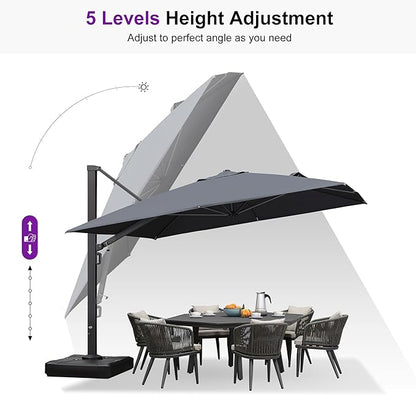 PURPLE LEAF 11 FT Square Patio Umbrella with Base Included Large Outdoor Offset Umbrella with 360-degree Rotation Cantilever Umbrella for Garden Deck Backyard Pool Grey