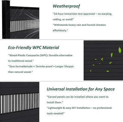 6 Feet×6 Feet Privacy Fence, Outdoor Wood Plastic Composite Fence Panel, Waterproof Security Barriers Fencing, WPC (Black, Vertical (1 Panel - 1 Post))