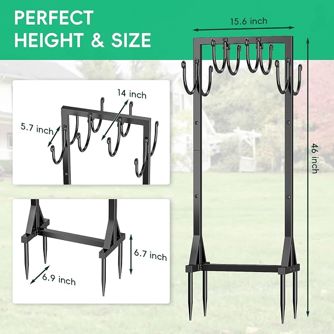 Kcysta Garden Hose Holder Freestanding, Double-Sided Water Hose Holders for Outside, Heavy Duty Metal Hose Stand Hanger Storage Rack