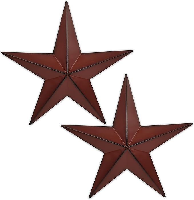 JoyEvy 15.5" 2Pcs Metal Barn Stars,Indoor or Outdoor Texas Stars Art,Red Black Rustic Vintage Western Country Farmhouse Home Wall Decor