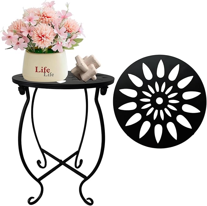 MINI Outdoor Side Tables, 10" Round 15" Tall Patio Side Table Plant Stand, Set of 1 Metal Small Round Side Table for Patio Yard Porch Balcony Garden Bedside Indoor Outdoor Use
