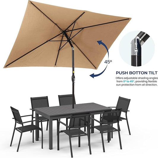 SUNVIVI OUTDOOR Patio Umbrella, Rectangular Patio Umbrella, Metal Pole Square Outdoor Umbrella with Crank and Push Button Tilt, Large Outdoor Umbrella with Polyester Canopy