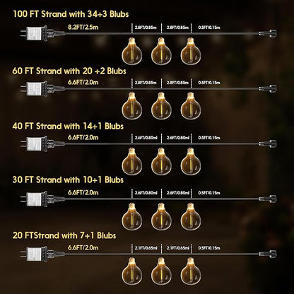 Outdoor String Lights 40ft LED Hanging Globe Patio Lights with G40 Shatterproof Bulbs(14+1 Bulbs), Waterproof Connectable Hanging Light for Indoor Outdoor Decor Garden Camping Backyard Porch