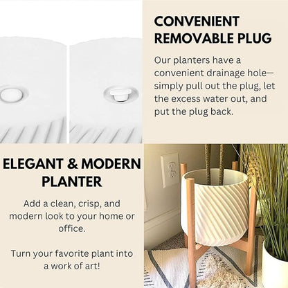 Fox & Fern Large 12 Inch Planter with Drainage Plug — Premium Polystone White Plant Pot - Modern Planter with 3D Texture and Ceramic Finish - 12 Inch Pots for Plants Indoor & Outdoor