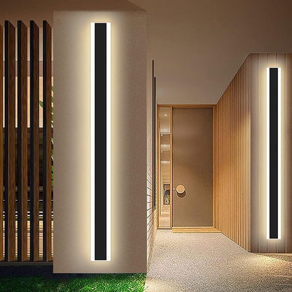 Mikeru Modern Long LED Wall Light, 3000k-6000k Dimmable Outdoor Wall Sconce 78.8inch Black Outdoor Exterior Lights with Remote Control Ip65 Waterproof Anti-Rust Linear Long Porch Lights