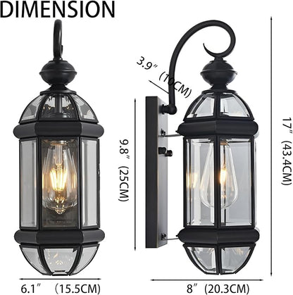 Milaii Outdoor Light Fixture 17" Copper Exterior Wall Lights Black Lantern Porch Light IP65 Waterproof Outdoor Wall Light for House Patio Garage Entryway