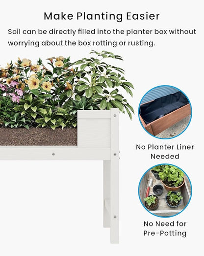 HDPE Raised Garden Bed with Legs, Outdoor All-Weather Elevated Planter Box Raised Beds for Seeds, Herb, Flower, Vegetable (White)