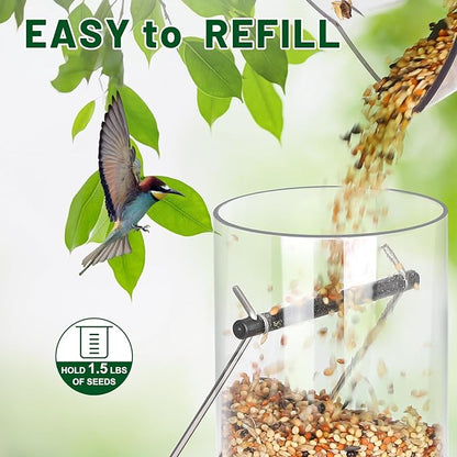 FEED GARDEN 2 Pack Tube Bird Feeders for Outdoors Hanging - Premium Hard Plastic Wild Bird Feeder with 6 Ports, Easy Refill & Clean, 15 Inch, Green
