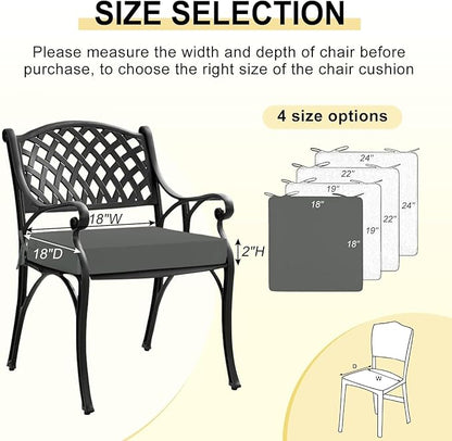 downluxe Waterproof Outdoor Chair Cushions for Patio Furniture, 18" x 18" x 2" Patio Chair Cushion with Non-Slip Ties & Portable Handle, Square Outdoor Cushion with Removable Cover, Dark Grey, 2 Pack