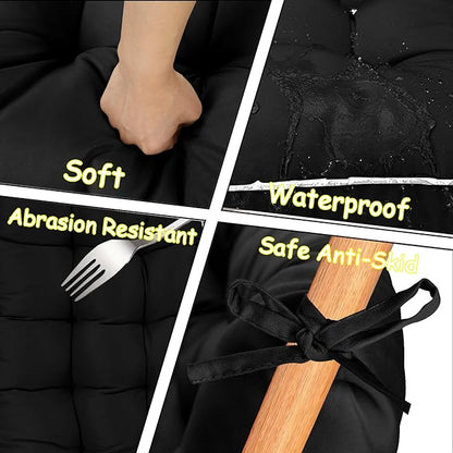 Porch Swing Cushion Three Seat, Waterproof Swing Cushions Replacement with Backrest, Outdoor Garden Furniture Patio 4" Thickened Cushions with Ties (Black, 40 x 71in)
