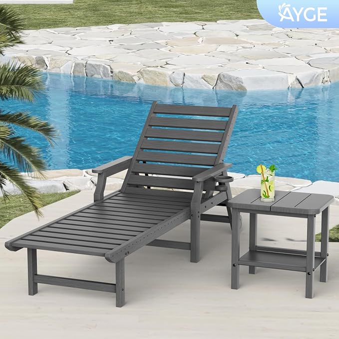Ayge 17.7" Double Outdoor Side Table, Rectangular HDPE Adirondack End Table for Patio, Lawn, Pool, Garden, Backyard，Grey