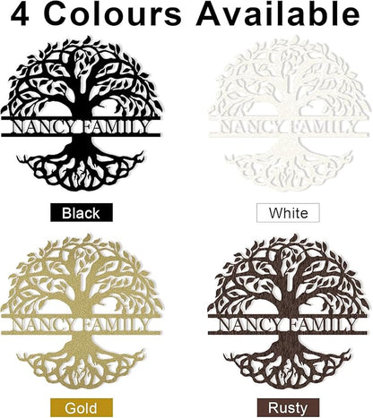 Tree of Life Wall Art, Custom Family Name Sign, Family Tree Wall Decor, Personalized Last Name Sign, Metal Wall Art for Living Room, Bedroom, Indoor, Outdoor, Housewarming Gift