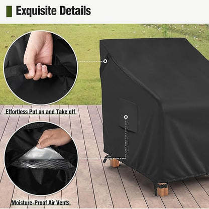 MR. COVER Patio Chair Covers Waterproof, Outdoor Furniture Covers for Rocking Chair, Heavy Duty Anti UV Chair Cover, Fits up to 35"W x 40"D x 35"H, Air Vent and Handles Included,Black, 2 Pack