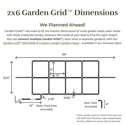 Garden Grid Watering System - 2x6 Cornerless | Raised Garden Bed Drip Irrigation System, But Better | Pre-Assembled, Waters Every Plant | Ideal for Beds w/Corner Posts or Curved Ends | 22.5"x66"