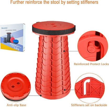Boreeman Upgraded Folding Stool Lightweight Yet More Sturdy with Load Capacity 400lbs Portable Collapsible Stool for Camping Fishing Hiking BBQ (All Red)