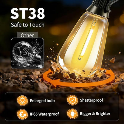 Solar Lights Outdoor Waterproof: ST38 82FT 25M Shatterproof Bulbs Patio Lights - Solar Powered & USB Charging- Remote Control 3 Light Modes Dimmable Solar Light - Camping Backyard Garden