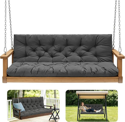 Porch Swing Cushions,Outdoor Cushions 3 Seater Replacement with Backrest, Waterproof Thickened Bench Cushion with Ties for Porch, Patio,Outdoor, Backyard and Garden(Dark Gray 60 * 40 in)