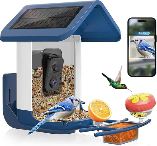 Bird Feeder with Camera Solar Powered : Smart Camera Bird Feeder 2K Live Feed Cam for Outdoor Backyard - AI Identify Auto Capture Videos Pictures, Gifts for Birdlover Mom Dad, 2.4GHz WiFi