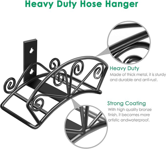 TomCare Garden Hose Holder Heavy Duty Water Hose Holder Holds 150 FT Hoses Solid Metal Hoses Hanger Wall Mount Decorative Durable Garden Hoses Storage Hose Reel Hose Organizer for Outside Yard, Black