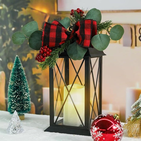 Christmas Outdoor Decor Lanterns 2 Pack, 11" Waterproof Battery Powered LED Hanging Lanterns with Flamessless Candle for Tabletop, Front Porch, Entrance, Indoor, Gift for Women