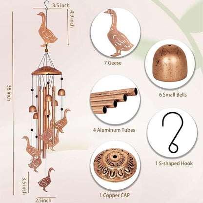 Goose Wind Chimes for Outside, Metal Windchimes Outdoors, Goose Gifts for Women/Men, Memorial/Birthday Gifts, Garden Decor for Outside, Patio or Yard, Durable Chimes for Outdoors