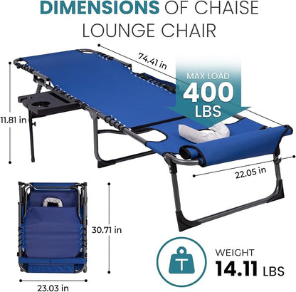 FUNDANGO 400lbs Heavy Duty Tanning Chair with Face Hole & Canopy, Blue | Face Hole & Canopy, 400lbs Capacity, Side Table, 5-Position Sun Lounger, Anti-Pinch Safety Lock