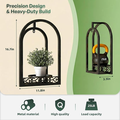 Wall Hanging Planters, Modern Iron Frame for Indoor/Outdoor Plants, Stylish Decor for Living Room, Garden, Patio 3 Pack Black（No Light）