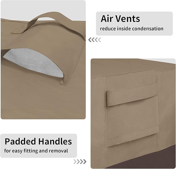 Easy-Going Outdoor Ottoman Cover, Waterproof Patio Ottoman Cover, Heavy Duty Outdoor Furniture Cover with Padded Handles (28"x22"x17", Camel/Dark Brown)