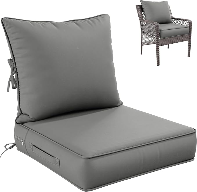 Premium Outdoor Seat Cushion Chair Cushions for Patio Furniture 24 L X 24 W X 5 H Waterproof & Fade Resistant Deep Seat and Backrest Cushion Set with Removable Covers for Chair, Sofa