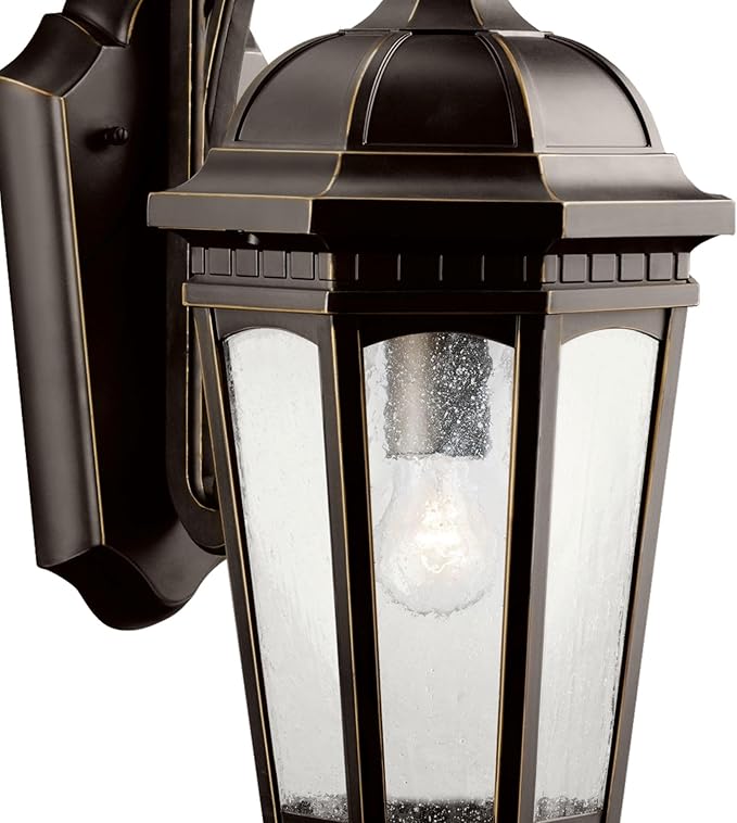 Kichler Courtyard 17.75" 1 Light Outdoor Wall Light with Clear Seeded Glass in Rubbed Bronze for Entry or Garage Doors, 18" H x 8.25" W x 11.25" Ext.) 9033RZ