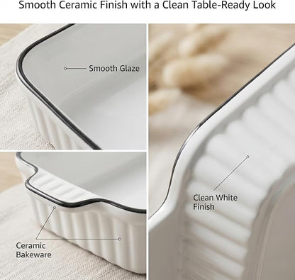 Ceramic Bakeware Set of 4, Deep Rectangular Casserole Dishes for Oven to Table, Non-Stick Lasagna Pans with Handles, Stackable Baking Pans for Family Dinners & Housewarming Gift