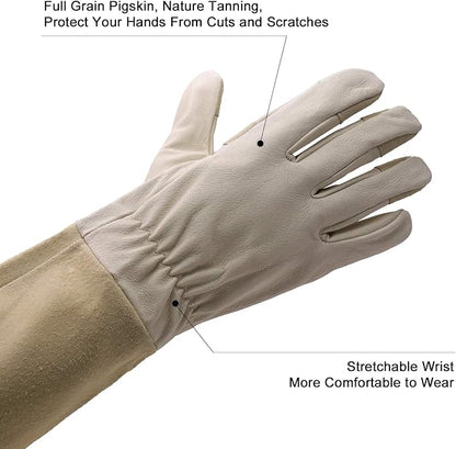 HLDD HANDLANDY Long Gardening Gloves for Women Men - Leather Rose Pruning Gloves Thorn Proof - Breathable Working Glove