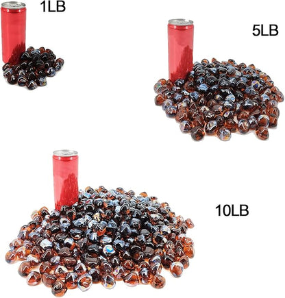 10 Pound 1/2 Inch Fire Glass Diamonds for Natural or Propane Fire Pit Fireplace and Landscaping, 10 Pounds Amber