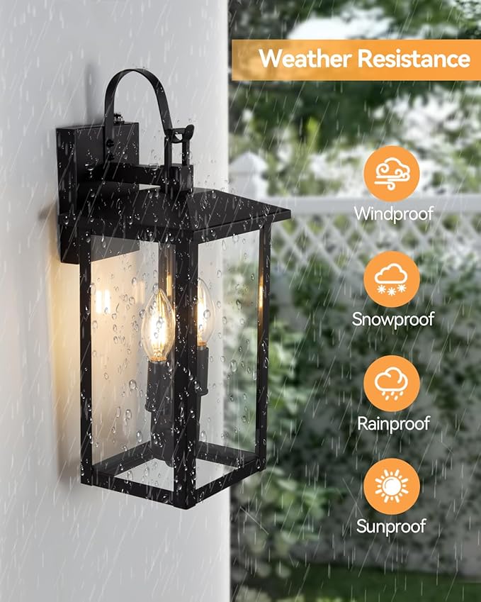 Dusk to Dawn Outdoor Wall Lights for House, Black Exterior Light Fixture with Photocell Sensor, Outdoor Sconce Lights with E12 Base, Waterproof Wall Lantern for Porch Garage Patio, Bulb Not Included