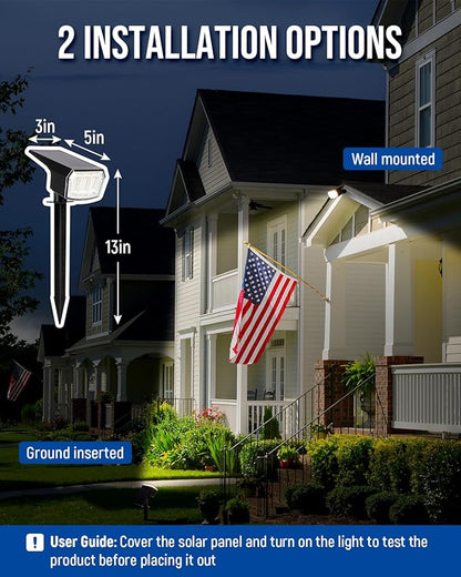 AUDERWIN Solar spotlights Outdoor 63 LED 3 Lighting Modes, IP65 Waterproof Lighten Yard Garden House Garage Pathway for Christmas Decorations-6 Pack