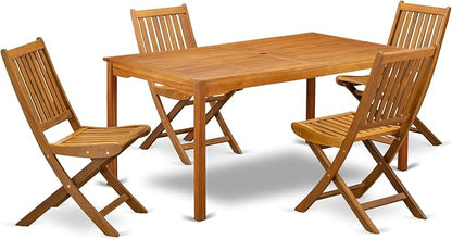 East West Furniture CMDK5CWNA 5 Piece Outdoor Patio Dining Sets Includes a Rectangle Acacia Wood Table and 4 Folding Side Chairs, 35x66 Inch, Natural Oil
