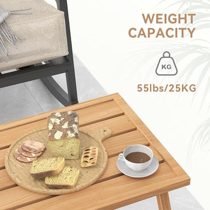 C-Hopetree Small Metal Outdoor Coffee Side Table for Outside Patio, Rectangle, Wood Look