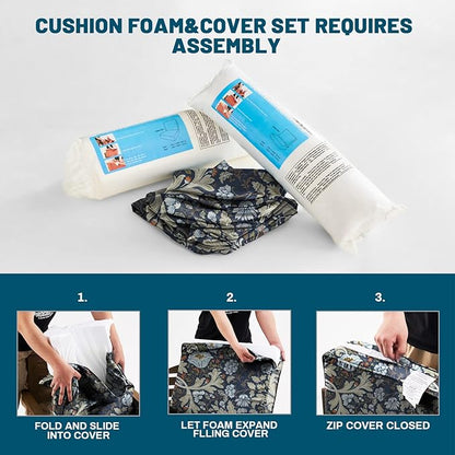 ARTPLAN 24x24 Deep Seat Patio Cushions for Outdoor Furniture,Extra 6 inch Thick,Back 18"x24",Removable,Replacement,Polyester Floral Pattern,Outdoor/Indoor,Stone Blue
