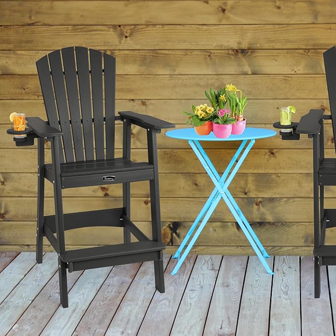 FUNBERRY Tall Adirondack Chair, All Weather High Top Balcony Chairs with Cup Holder