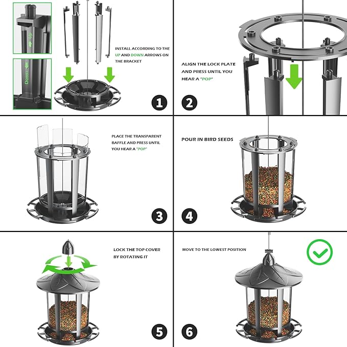 Birdream Bird Feeders for Outdoor Hanging, Assembly Required, 1-Min Easy Setup, Charming Castle Design, Attracting Cardinals Chickadees Goldfinches & Sparrows - Black