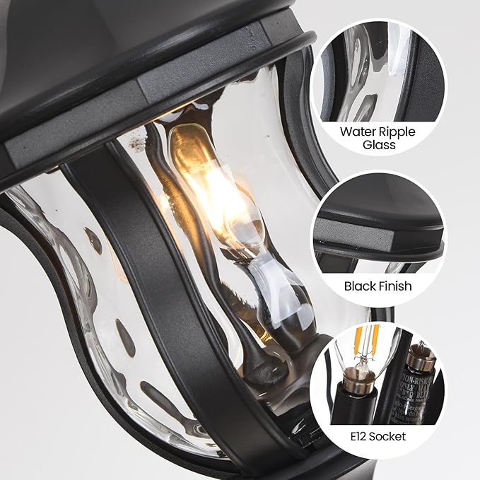 Large Outdoor Pendant Light Fixtures, 19.1'' Exterior Hanging Lantern Porch Light Adjustable, Black Hanging Lamp Farmhouse Exterior Chandelier Ceiling Mount for Entrance Patio
