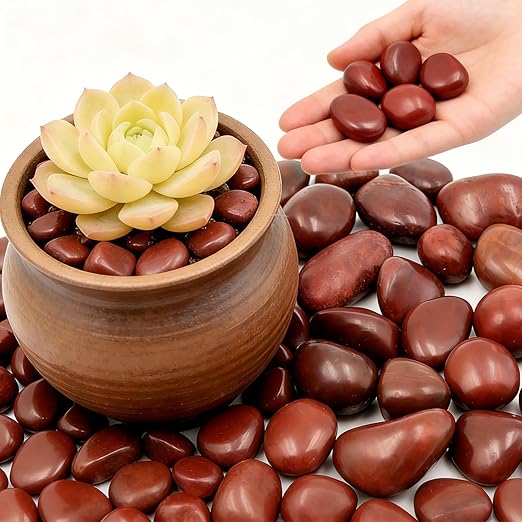 Red River Rocks Outdoor Landscaping- 1-2inch Polished Pebble for Plants- Garden Decorative Stones-Large Plant Rocks,Ideal for Aquarium, Home Decor-12LB