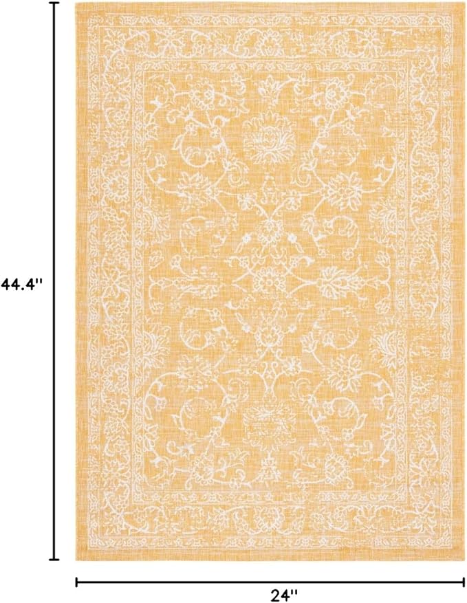 SAFAVIEH Washable Rug Outdoor Courtyard Collection - 2' x 3'7", Gold & Ivory, Non-Shedding & Easy Cleaning, Ideal for Patio, Front Door, Entryway, Doormat (CY8680-56021)