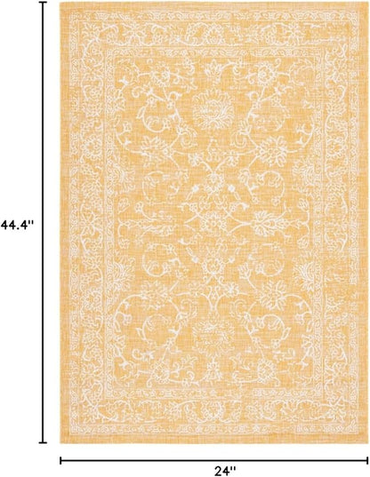 SAFAVIEH Washable Rug Outdoor Courtyard Collection - 2' x 3'7", Gold & Ivory, Non-Shedding & Easy Cleaning, Ideal for Patio, Front Door, Entryway, Doormat (CY8680-56021)