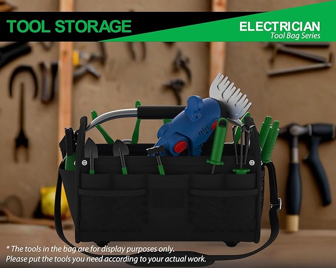 16 Inch Open Top Tool Bag, Waterproof Heavy Duty Tool Tote, Portable Storage Organizer for Electrician, Garden, Workshop & Maintenance Use