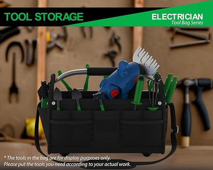 16 Inch Open Top Tool Bag, Waterproof Heavy Duty Tool Tote, Portable Storage Organizer for Electrician, Garden, Workshop & Maintenance Use